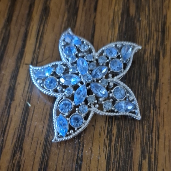 Jewelry - Elegant Silver and Blue Floral Brooch